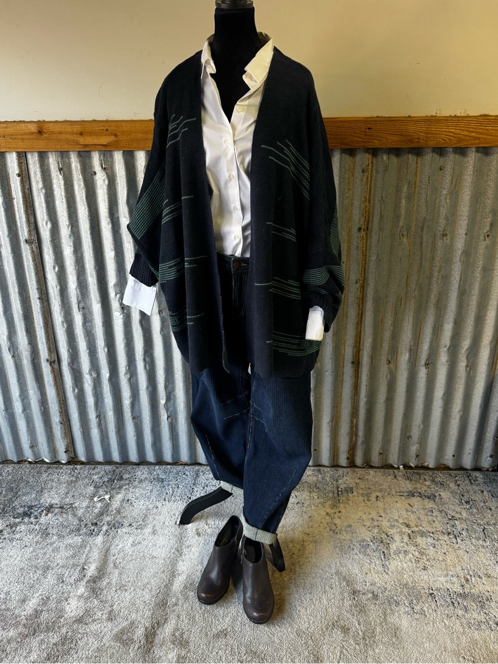 Casual Blue Cozy Cotton Cardigan with Subtle Teal Stripe